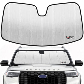 BasaltAuto sun shade front overview showing full windshield coverage and protection