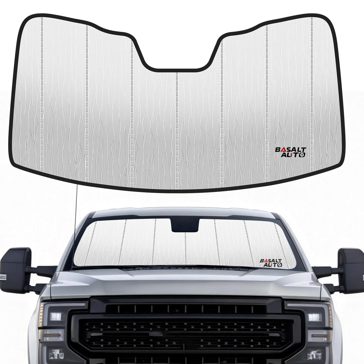 BasaltAuto front view showing exact-fit on Super Duty windshield and complete coverage
