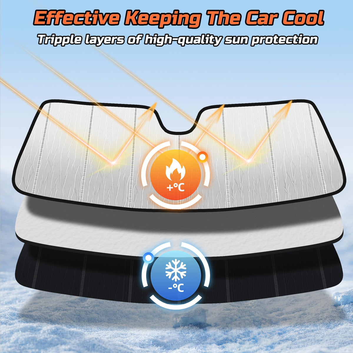 BasaltAuto sunshade installed in truck blocking sun and protecting dashboard
