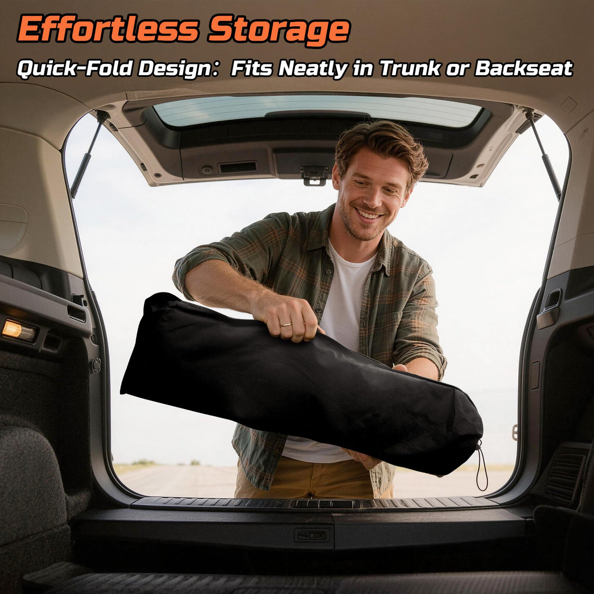 BasaltAuto storage bag with folded shade illustrating portable, organized storage