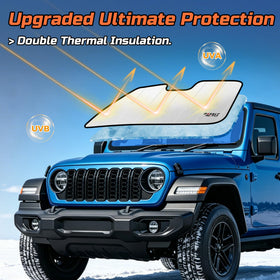 BasaltAuto installed sun shade inside Jeep showing full windshield coverage and privacy