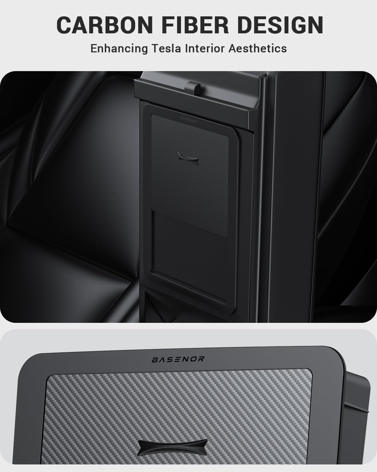 BASENOR carbon fiber edge close-up adding refined interior style