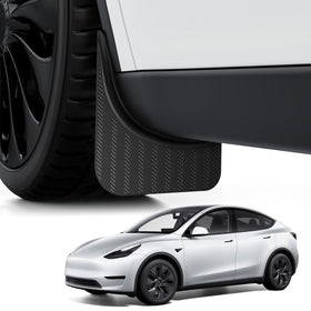 BASENOR front packaging showing Model Y mud flaps and included hardware for easy installation