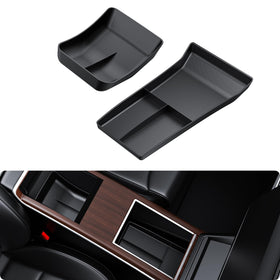 BASENOR front view of center console tray showing neat compartments and improved storage