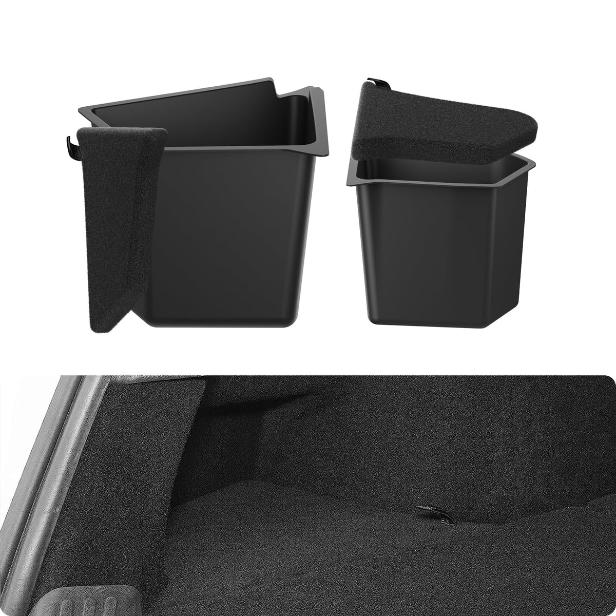 BASENOR front view installed in Model Y trunk, tidy secure storage