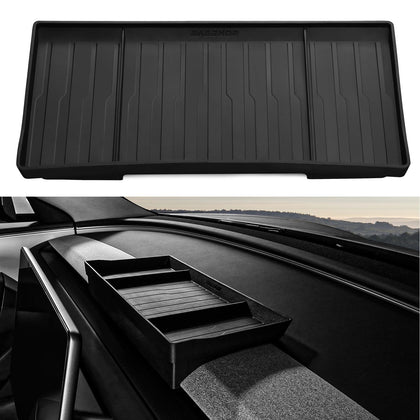 BASENOR front view installed behind Tesla screen showing hidden storage benefit