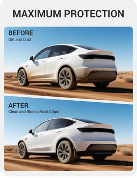 BASENOR mud flaps installed on Model Y Juniper side profile showing streamlined look