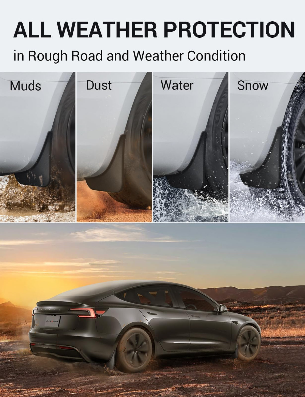 BASENOR side profile installed on Model 3 Highland for improved coverage