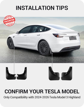 BASENOR rear-mounted mud flap on Model 3 Highland protecting paint