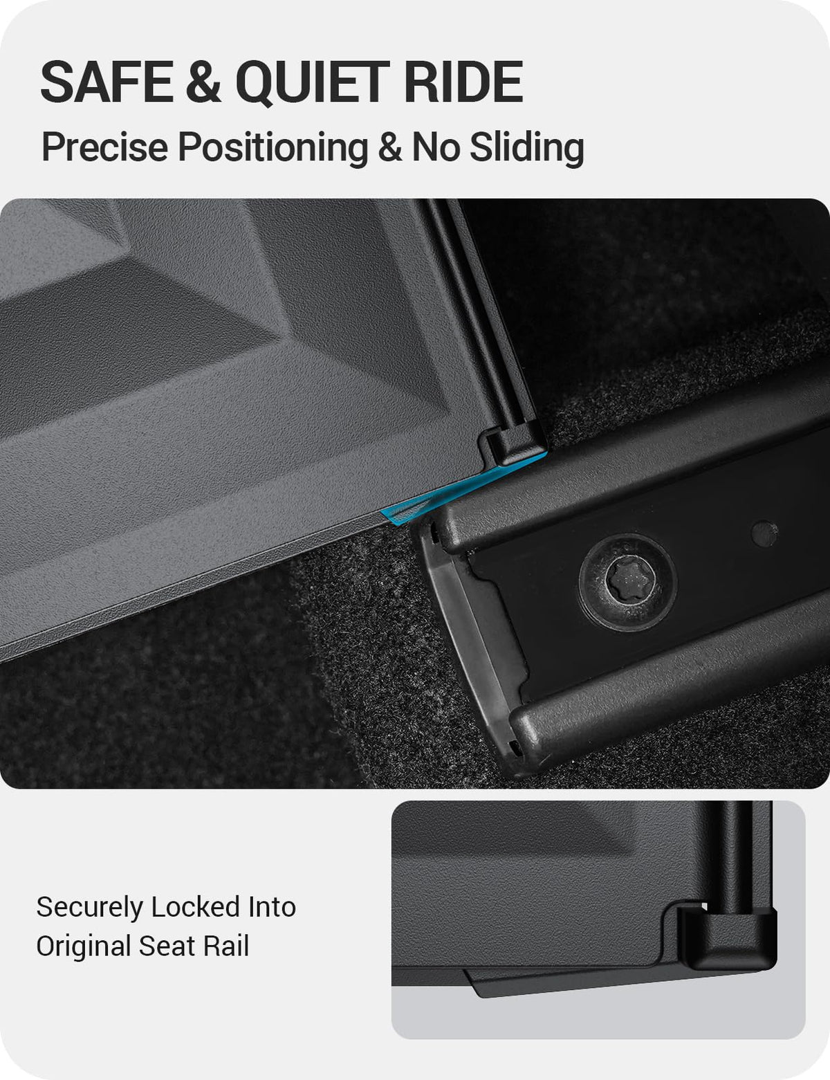 BASENOR side shoulder insert engaged with seat rail for secure non-slip positioning