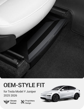 BASENOR under-seat storage installed under Tesla Model Y Juniper for neat organization