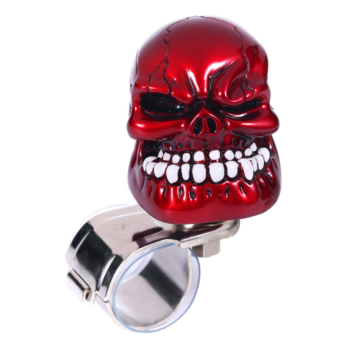 Bashineng red skull steering knob front view showing bold design and visibility