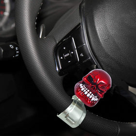 Bashineng skull knob installed on a car steering wheel demonstrating one-handed control