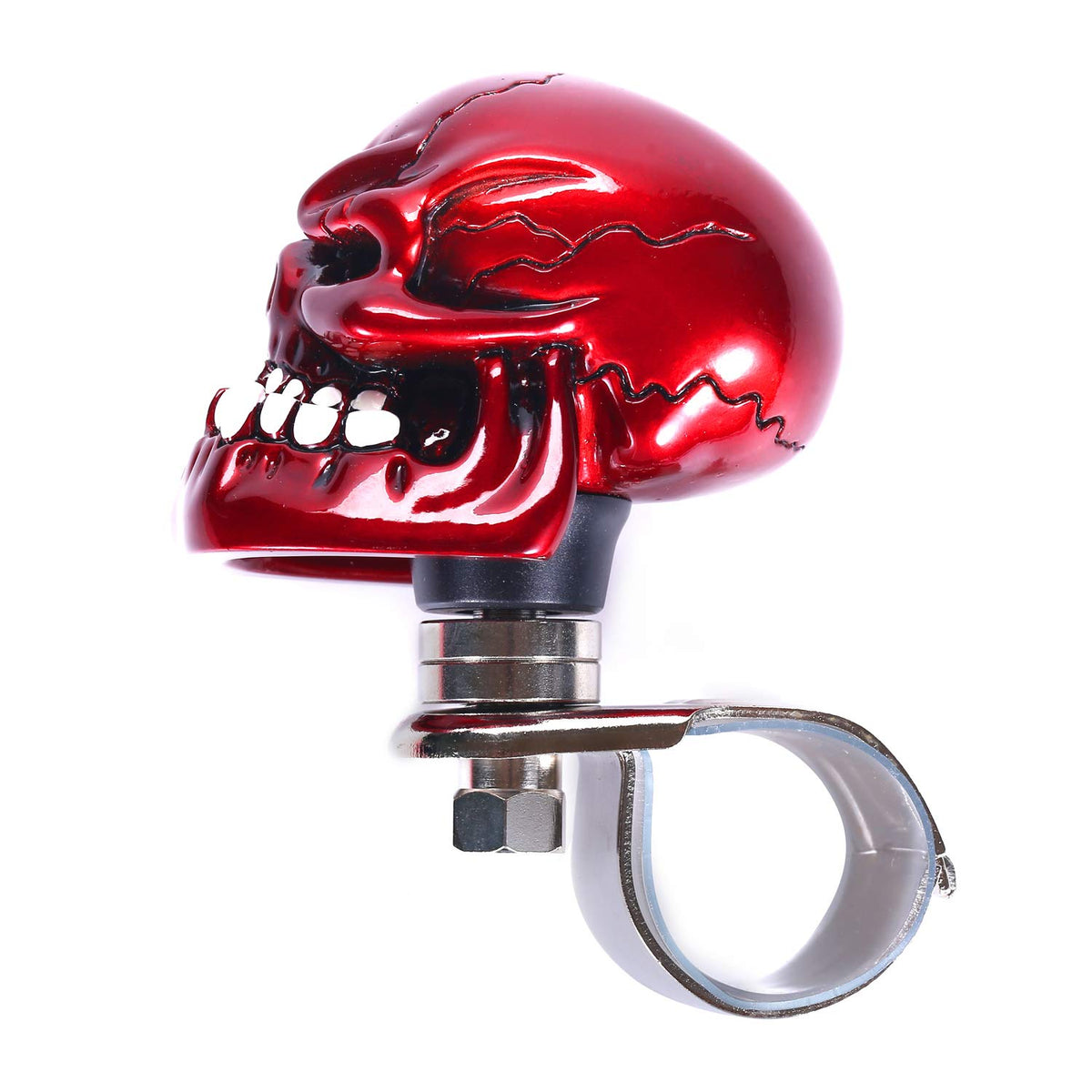 Bashineng skull knob clamp detail showing secure universal mounting benefit