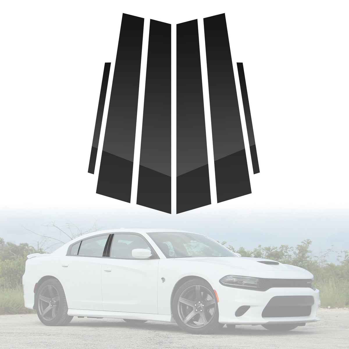 BASIKER front packaging showing full 6-piece pillar trim kit and fitment details