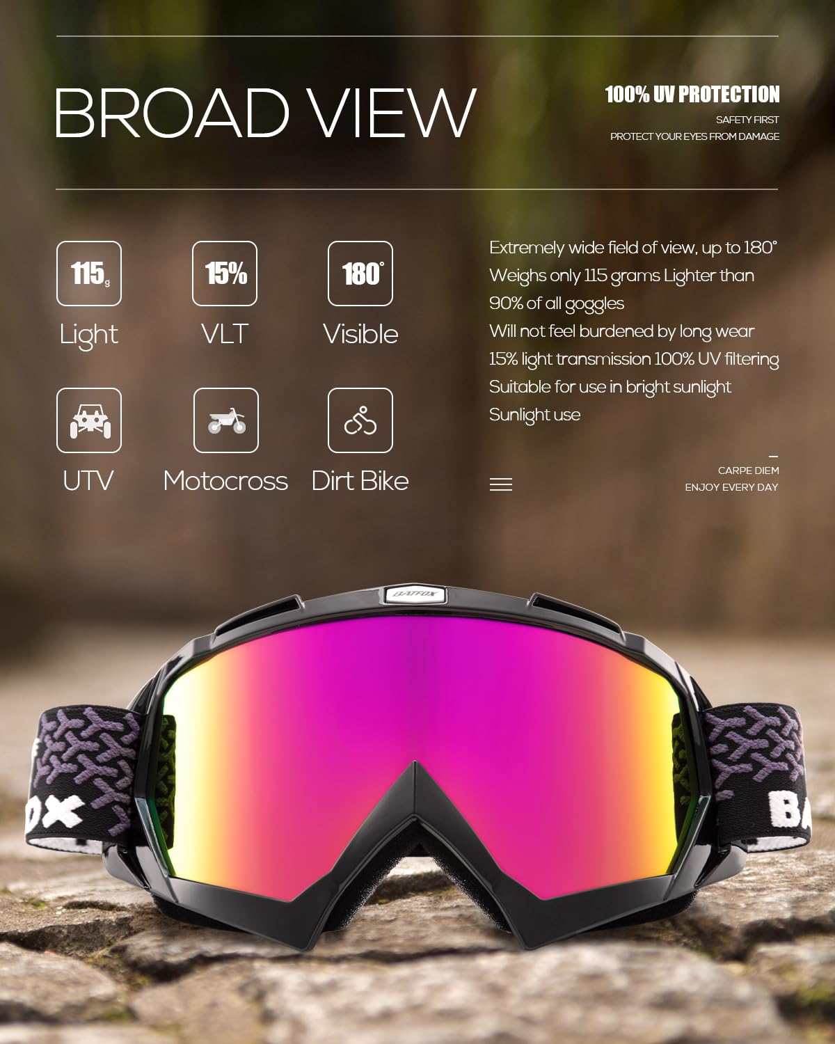 BATFOX folded goggles in pouch for compact transport