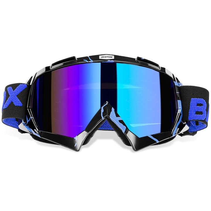 BATFOX front view of blue-black goggles showing fit and protection