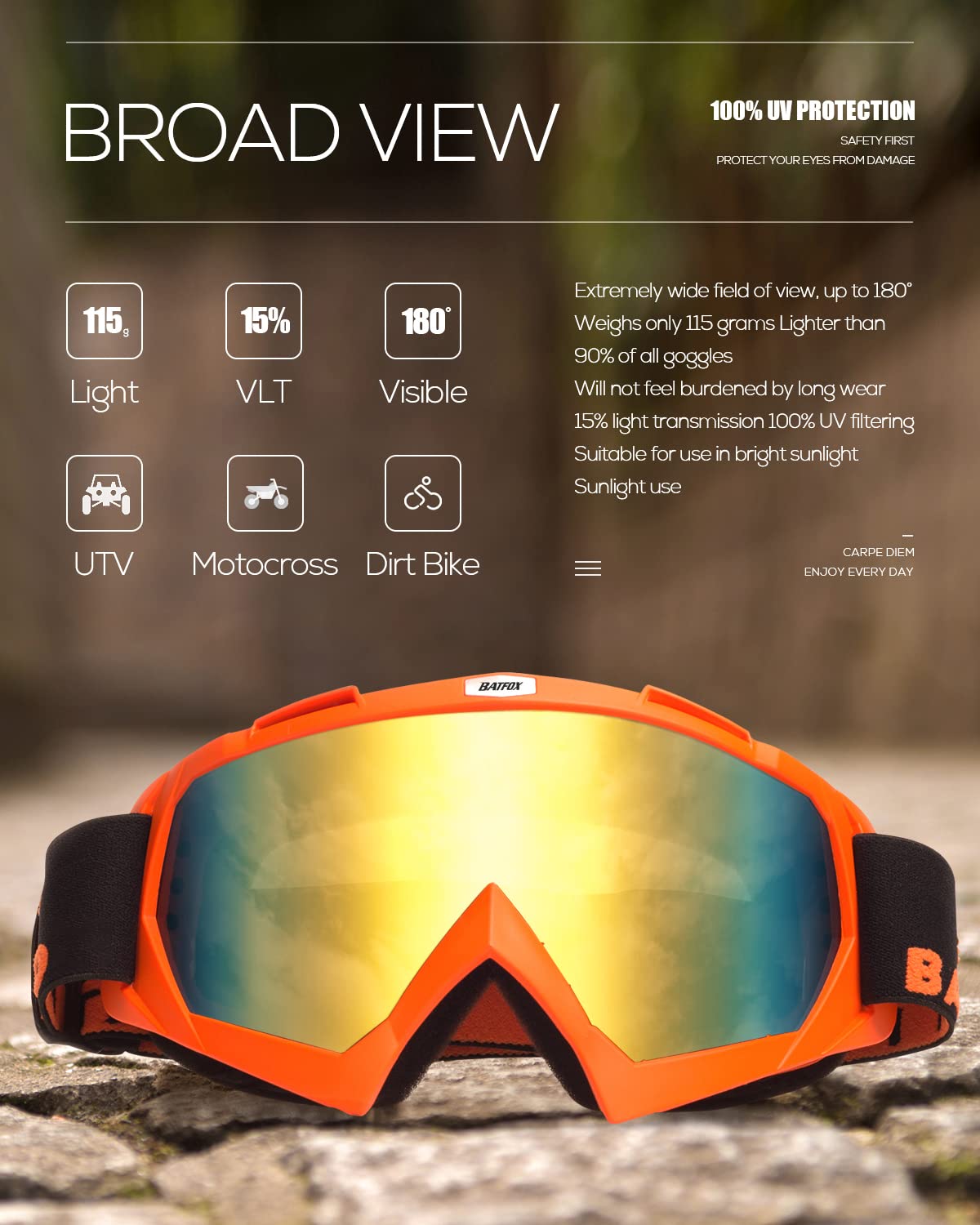 BATFOX goggles held in hand demonstrating lightweight portability
