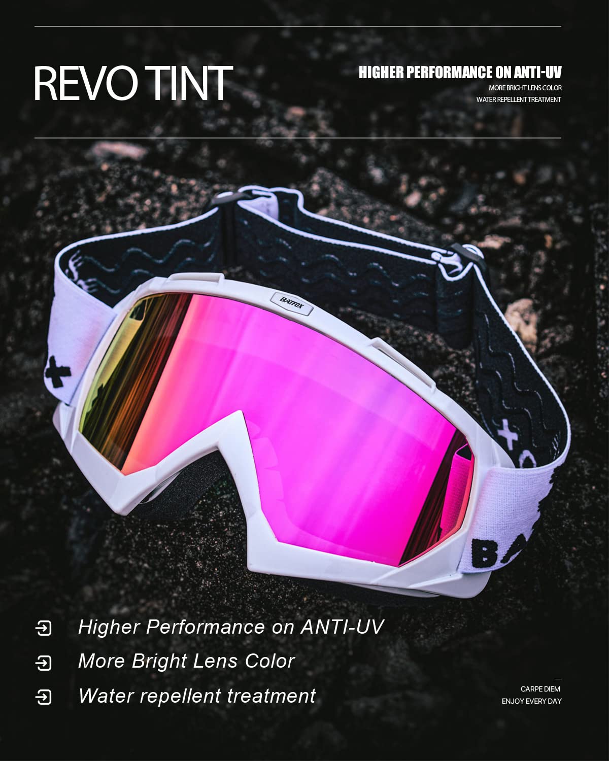 BATFOX close-up of polycarbonate lens highlighting impact resistance