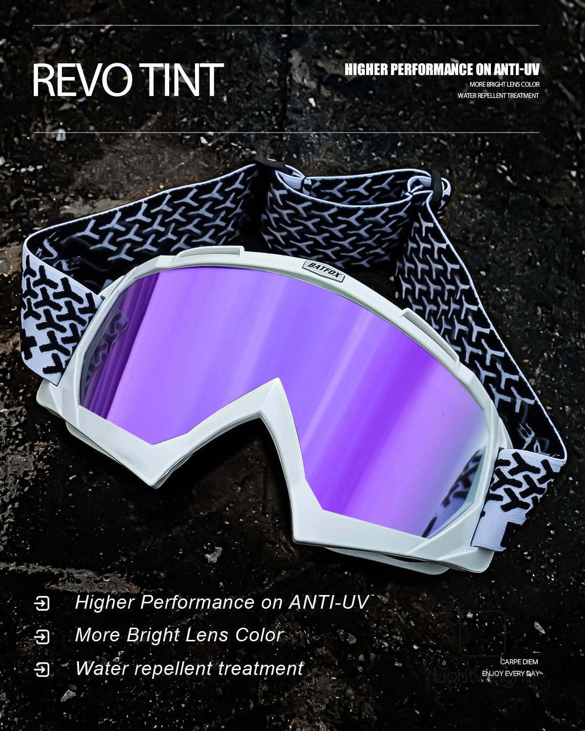 BATFOX lens close-up highlighting scratch-resistant clarity benefit