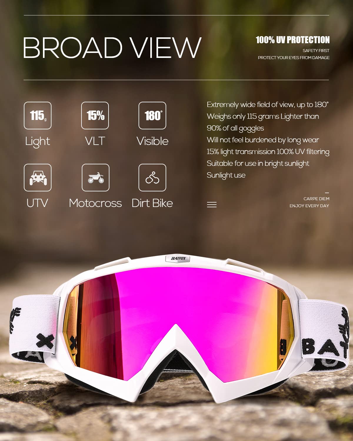BATFOX REVO mirror lens reducing glare on bright sunny rides