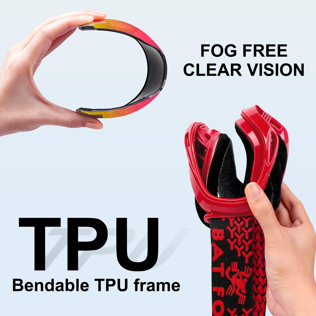 BATFOX goggles held in hand showing lightweight size and portability benefit