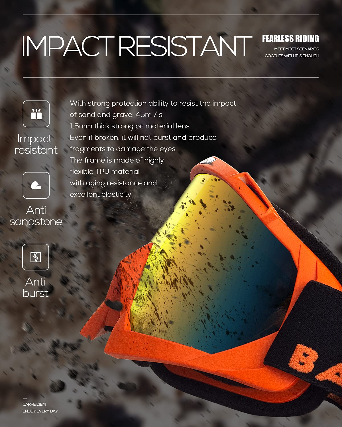 BATFOX strap with silicone grip to prevent slipping on helmet