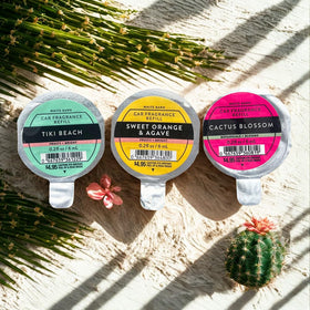 Bath & Body Works close-up of Tiki Beach label highlighting scent details and authentic branding benefit