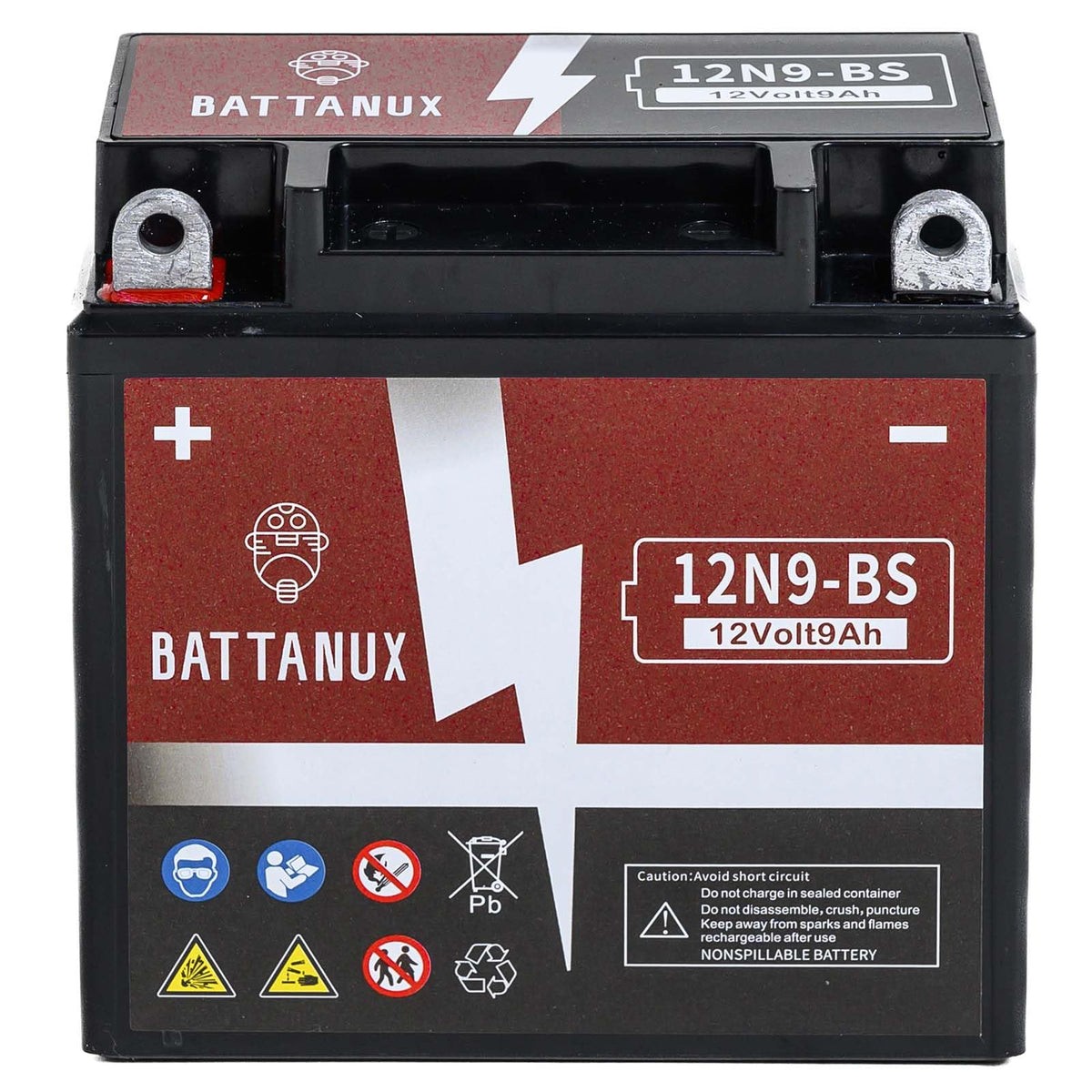 Battanux top terminals detail highlighting [+ -] polarity for easy fit