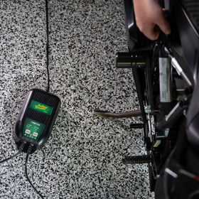 Battery Tender close-up LED indicator showing charging stage for instant status clarity
