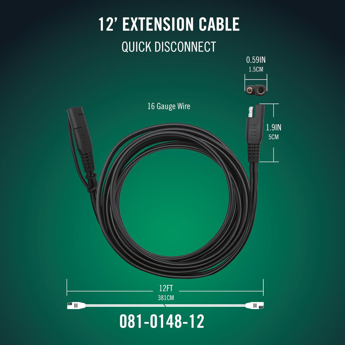 Battery Tender full coiled 12.5 ft extension demonstrating flexible reach benefit