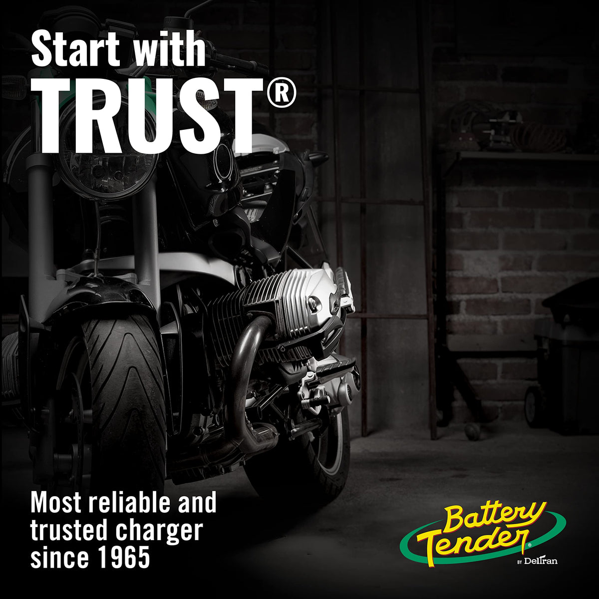 Battery Tender in garage lifestyle shot showing quick battery checks for seasonal storage