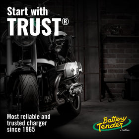 Battery Tender in garage lifestyle shot showing quick battery checks for seasonal storage