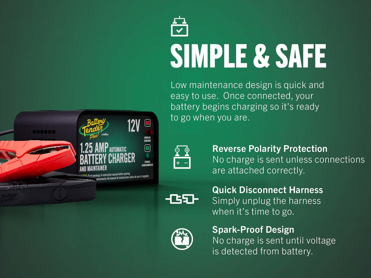 Battery Tender connected to a car battery showing safe maintenance benefit while parked