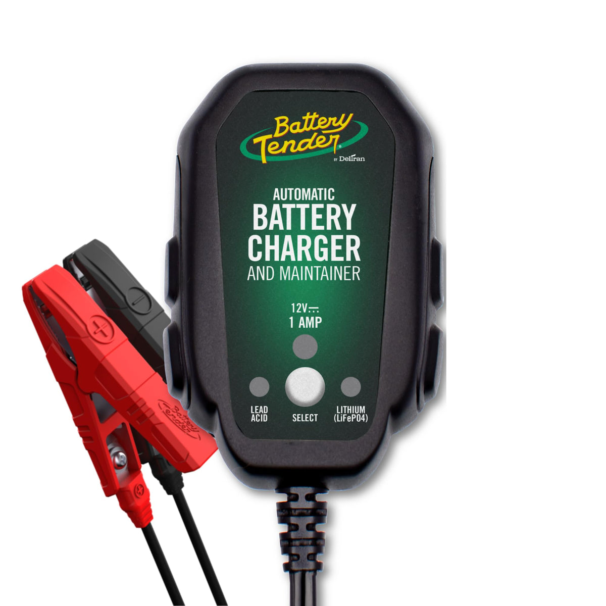 Battery Tender Junior front view showing compact charger for easy storage