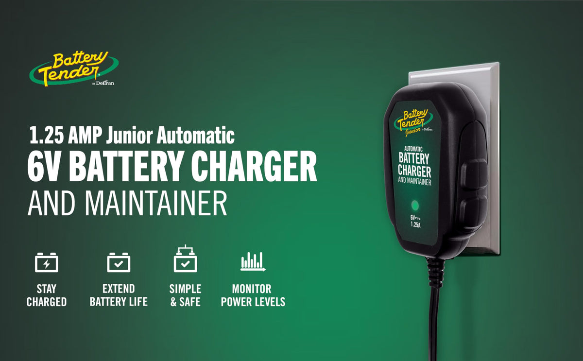 Battery Tender Junior installed in a car trunk showing in-vehicle charging convenience