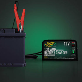Battery Tender label closeup showing voltage and amp specs benefit for informed buyers