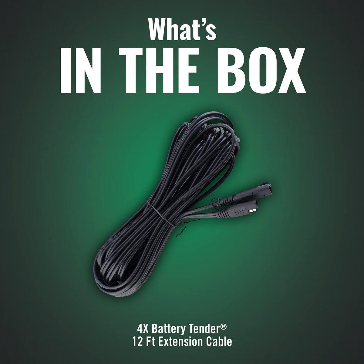 Battery Tender full 12.5-foot extension cable laid out demonstrating extended reach