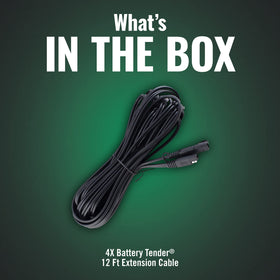 Battery Tender full 12.5-foot extension cable laid out demonstrating extended reach