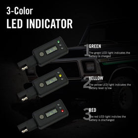 Battery Tender mounted on motorcycle battery illustrating convenient in-vehicle placement