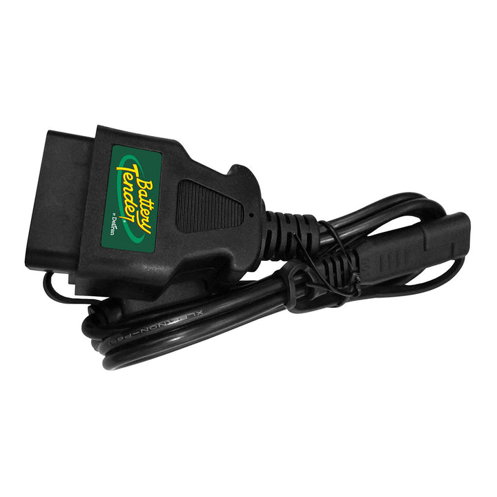 Battery Tender OBDII adapter front connector showing secure plug and reliable connection