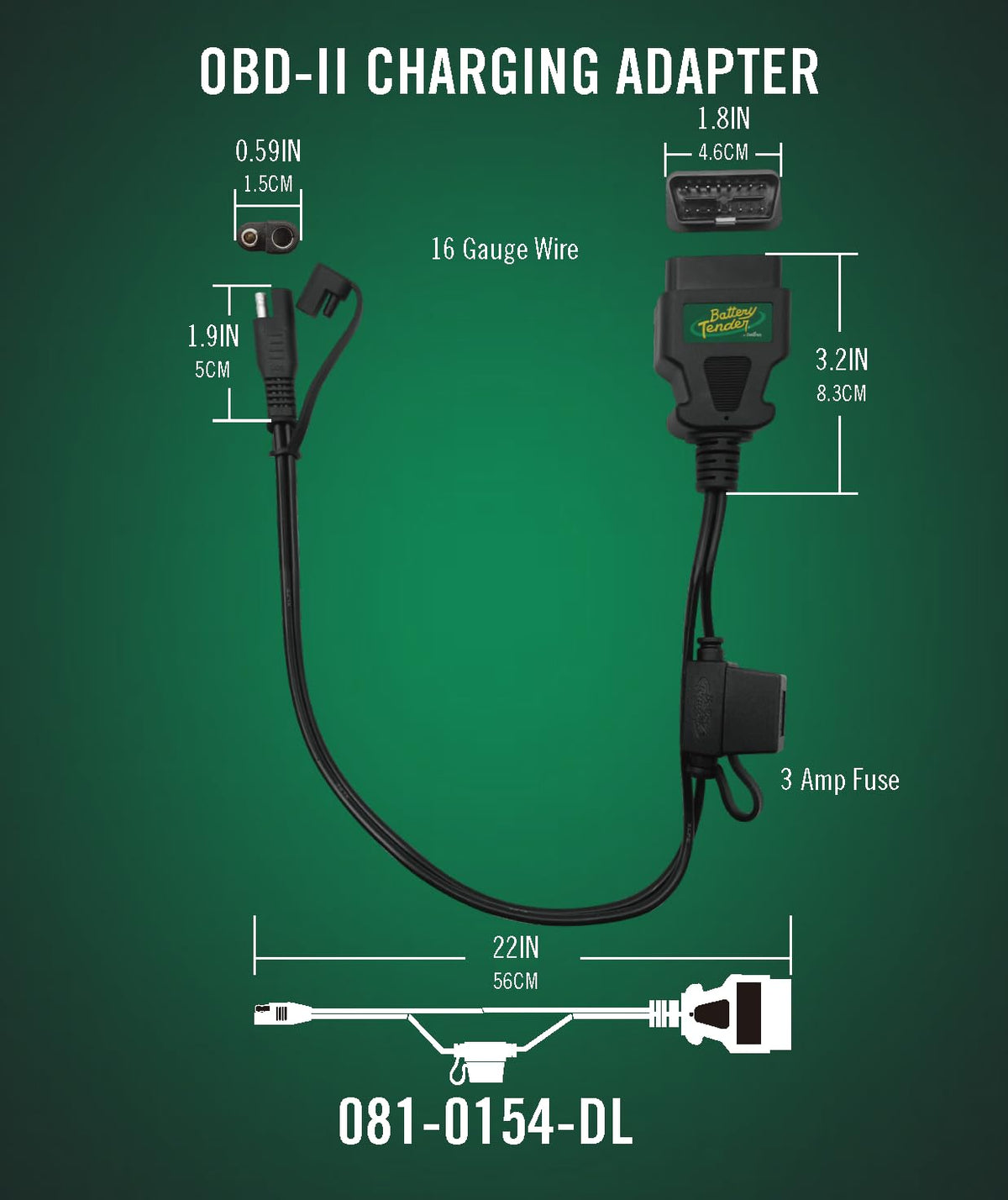 Battery Tender OBDII connector molding close-up highlighting durable construction