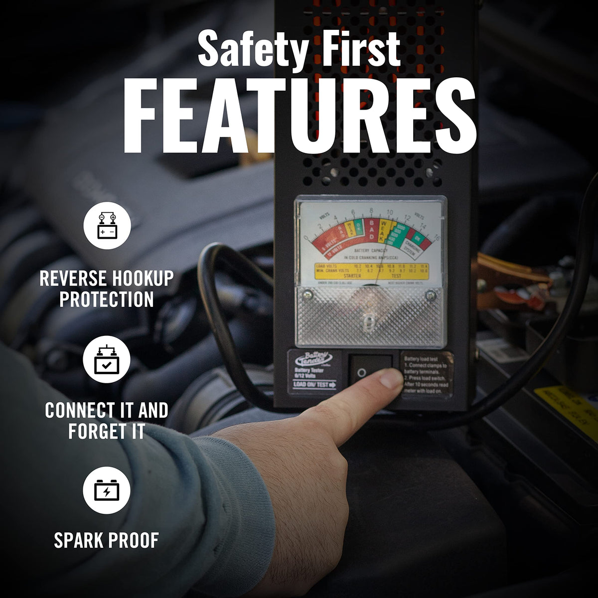 Battery Tender packaged with manual and heavy-duty clamps for ready-to-use convenience