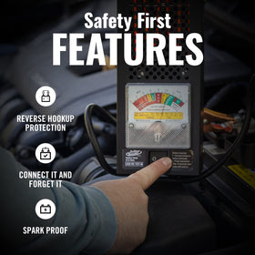 Battery Tender packaged with manual and heavy-duty clamps for ready-to-use convenience