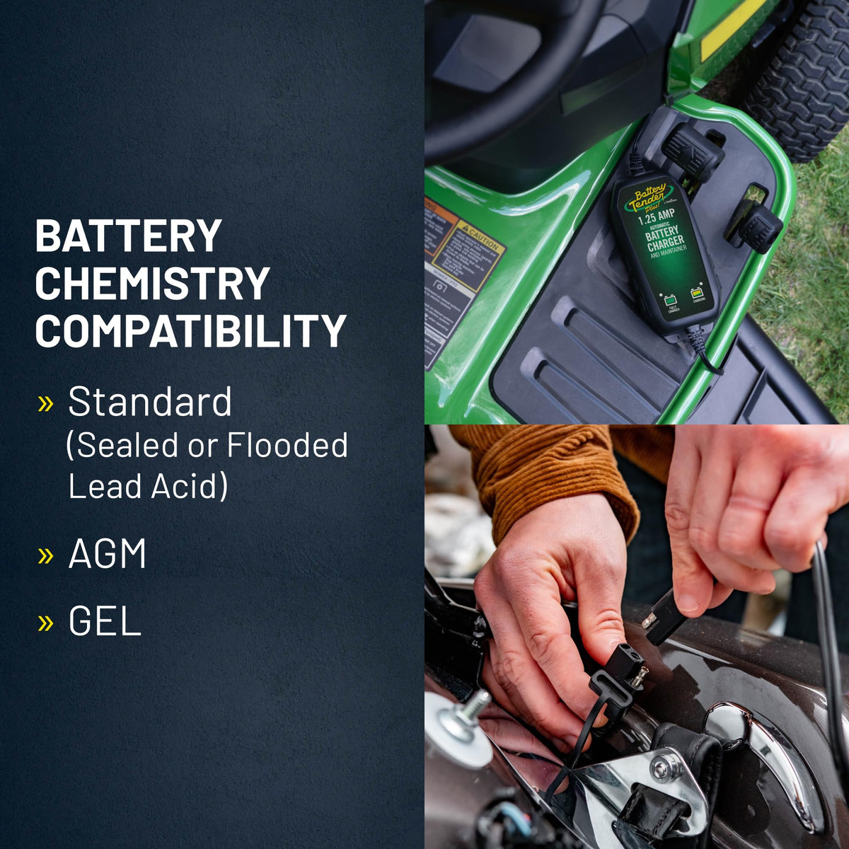 Battery Tender installed in garage on stored vehicle illustrating long-term preservation