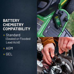Battery Tender installed in garage on stored vehicle illustrating long-term preservation