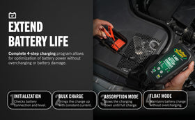 Battery Tender side detail with vents and spec label, highlighting safety certifications