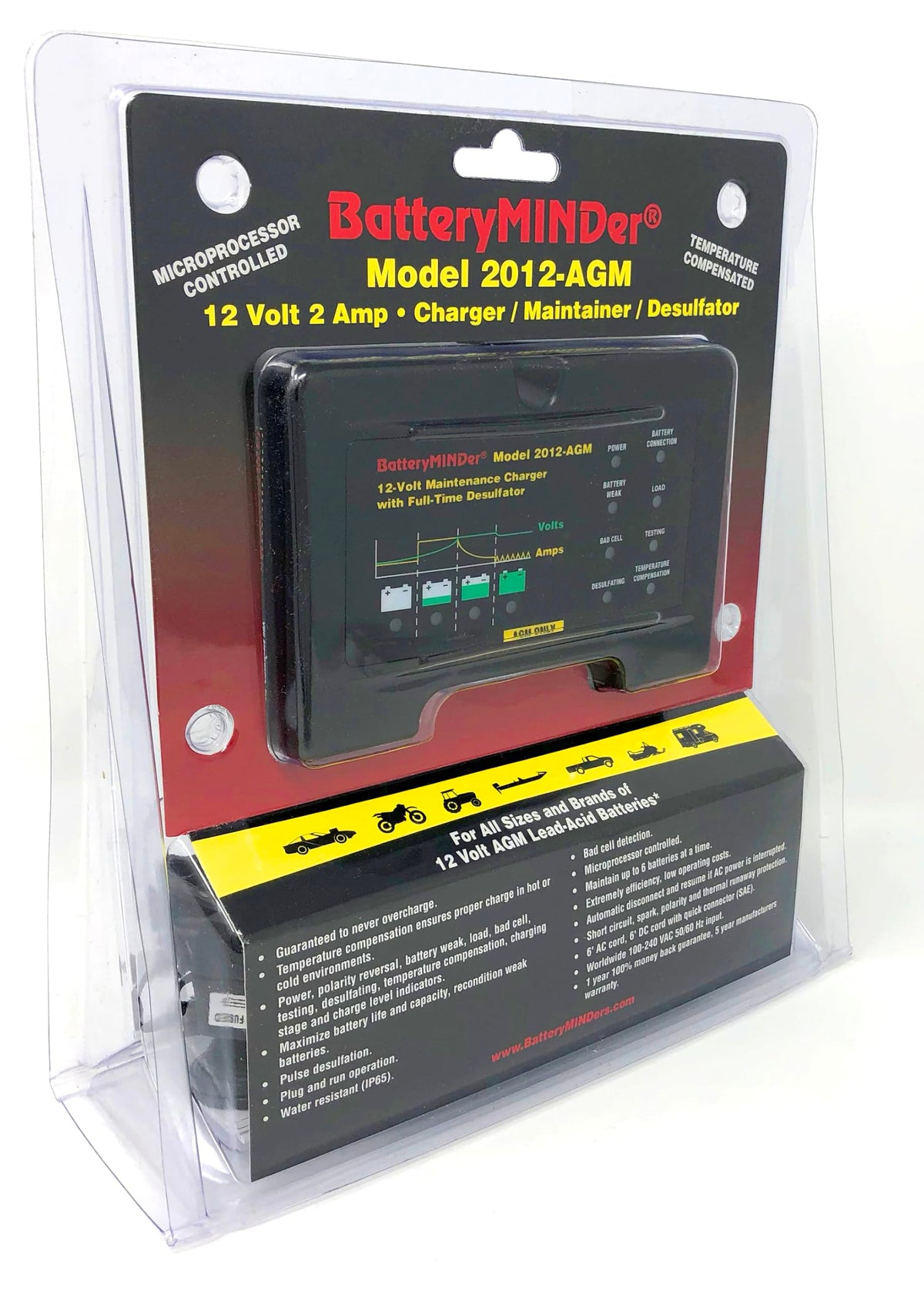 BatteryMINDer ambient temperature sensor close-up, ensures accurate temperature compensated charging
