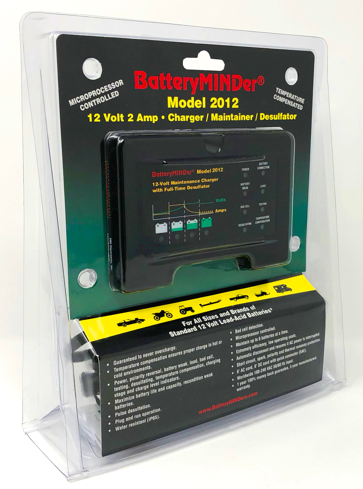 BatteryMINDer ambient temperature sensor close-up for accurate temperature-compensated charging