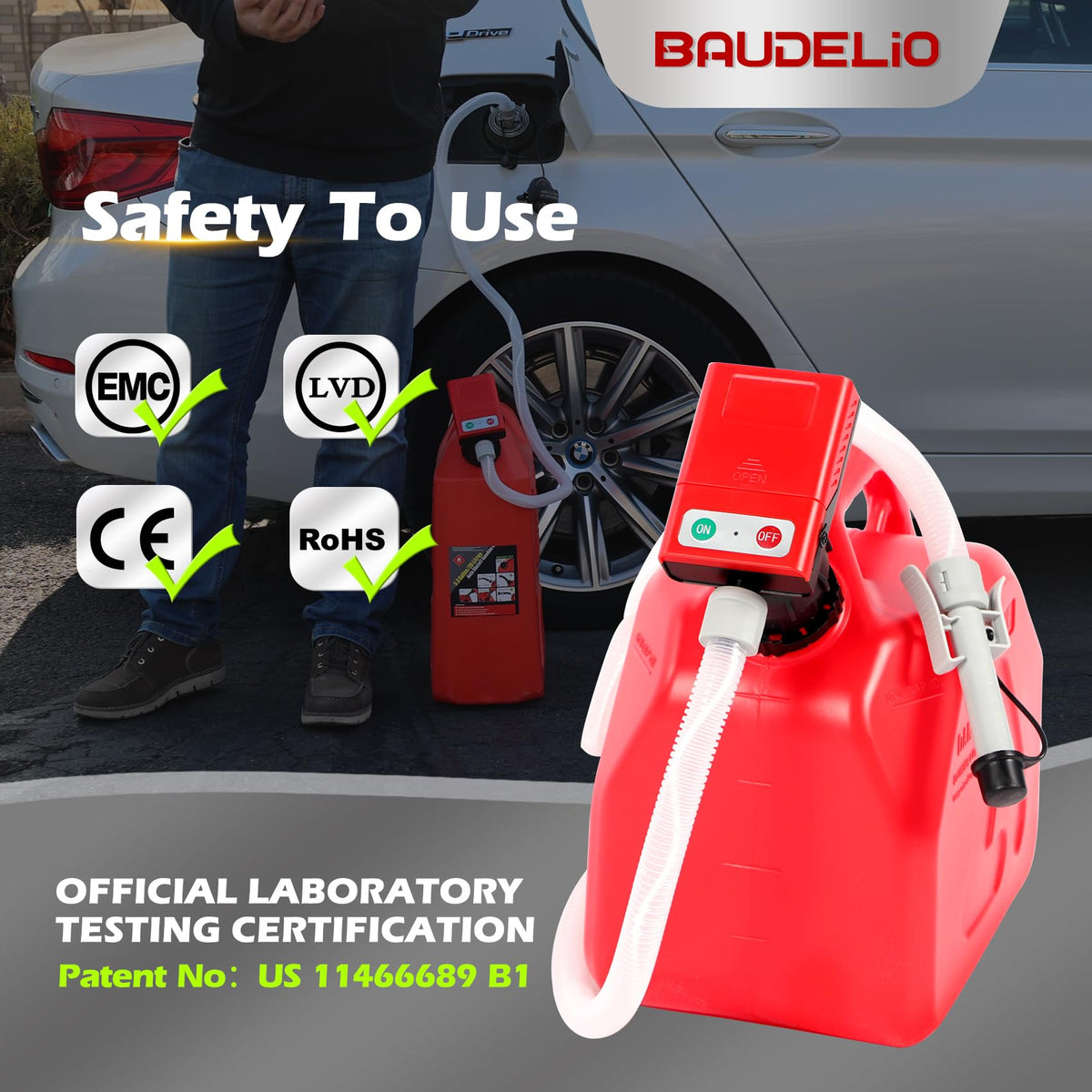 Baudelio pump staged in garage near car, ideal for workshop efficiency